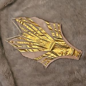 Poster Girl Mesh and Gold Bodysuit Size M